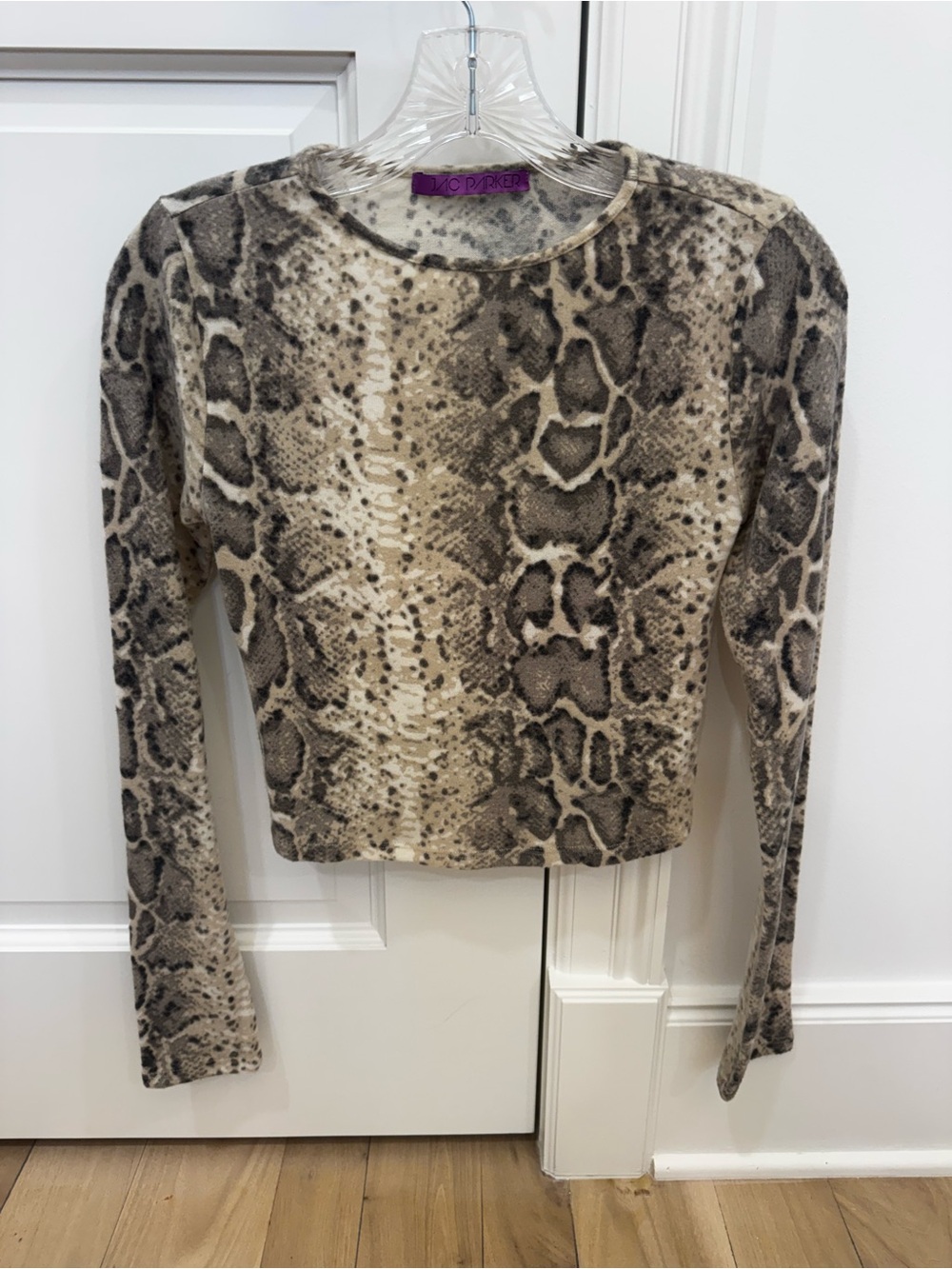 Jac Parker Taupe Snake-Print Cropped Long Sleeve Tee